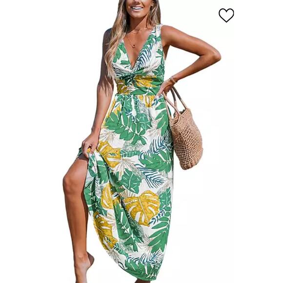 Cupshe Tropical Twist Maxi Dress Womens Size XL Green Yellow Floral NEW boho - Picture 1 of 12